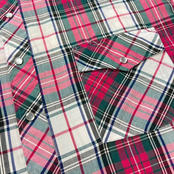 Outlaw Vintage Pearl Snap men’s short sleeve plaid Western Wear Shirt 2XL Red - Picture 6 of 7